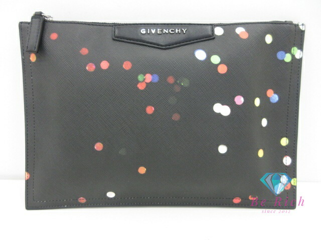 ジバンシィ カーフレザー 4G ロゴ フラップ フラットポーチ クラッチバッグ GIVENCHY - ジバンシィ カーフレザー 4G ロゴ フラップ フラット