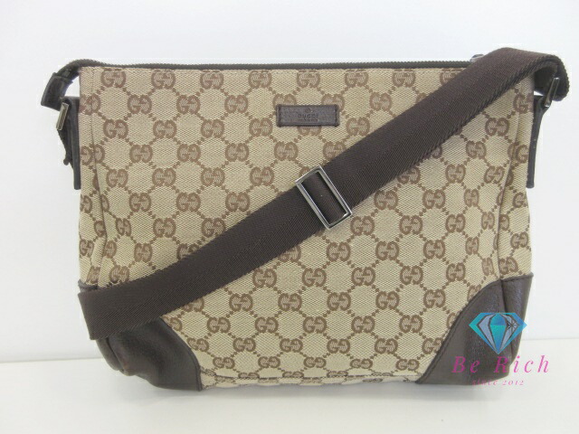 グッチ GUCCI ショルダーバッグ 114273 GG ブラウン 茶 キャンバス レザー ロゴ 斜め掛け 鞄 【中古】【送料無料】bk9880
