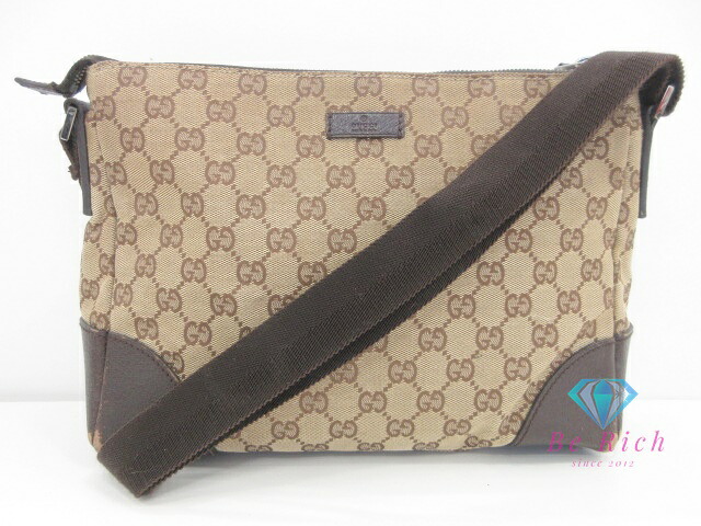 グッチ GUCCI ショルダーバッグ 114273 GG ブラウン 茶 キャンバス レザー ロゴ 斜め掛け 鞄 【中古】【送料無料】bk9882