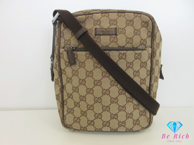 グッチ ショルダーバッグ 03136 GG 帆布 茶 赤銅色 カーキ なめし革 伝達人御徒面子 GUCCI ポシェット【中古】【貨物輸送無料】 bk9914