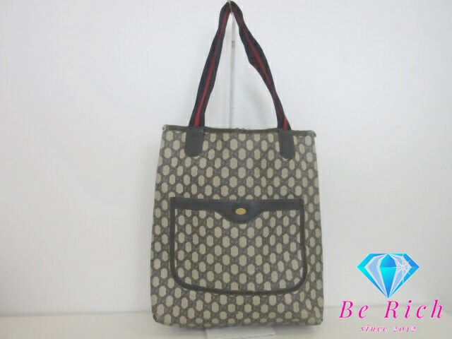 グッチ GUCCI トートバッグ シェリーライン 3902003 GG スプリーム PVC レザー ロゴ キャンバス レザー ベージュ ネイビー【中古】【送料無料】 bk10153｜BeRich 支店