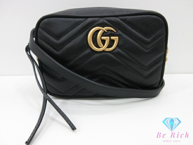グッチ GUCCI GG マーモント ミニ 写真機御徒面子 ショルダーバッグ 448065 黒 黒いこと なめし革 ロゴタイプ チェーン店 ポシェット ハンドバック 肩かけ 鞄 【中古】【貨物輸送無料】bk10416