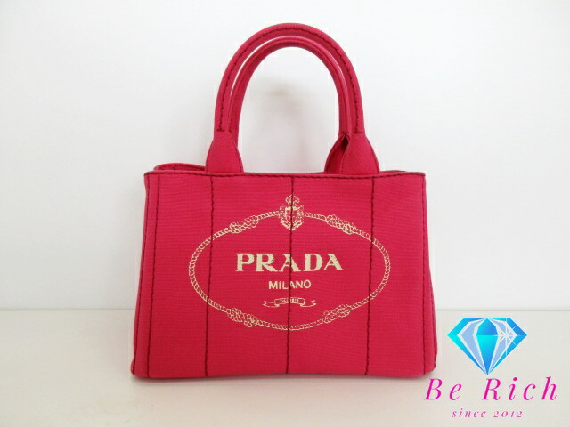 プラダ PRADA トートバッグ カナパ B2439G ピンク コットン キャンバス ロゴ ハンドバッグ 鞄 【中古】【送料無料】 bk8924
