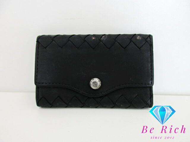 ✈ ボッテガヴェネタ イントレチャート レザー 5連 キーケース 黒