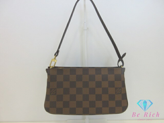 美品 ルイ ヴィトン LOUIS VUITTON 付属物合切袋 ショルダーバッグ ナヴォナ N51983 ダミエ エベヌ 茶 赤銅色 PVC なめし革 合切袋 ハンドバック 【中古】【貨物輸送無料】 bc2248