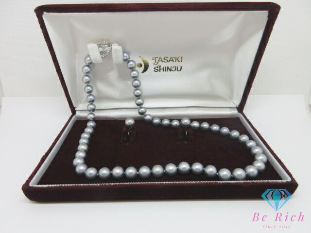 田崎真珠 TASAKI パール 真珠 7.5mm 珠 ネックレス イヤリング セット グレー シルバー SILVER K14 WG 585 ホワイトゴールド 宝石 ジュエリー アクセサリー パーティ フォーマル 【中古】【送料無料】ba3539｜BeRich 支店