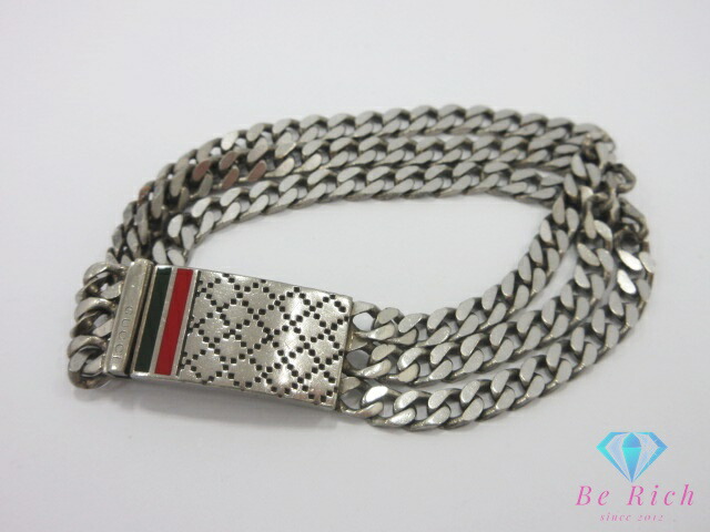 GUCCI エナメル チェーンブレスレット ロゴプレート付 AG925 GUCCI（グッチ） ロゴプレート チェーンブレスレット 925刻印 シルバー