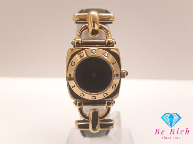 グッチ GUCCI ホースビット レディース 腕時計 6300L 黒 ブラック SS レザー スクエア クッション ロゴ アナログ クォーツ QZ ウォッチ 【中古】【送料無料】 bt3607