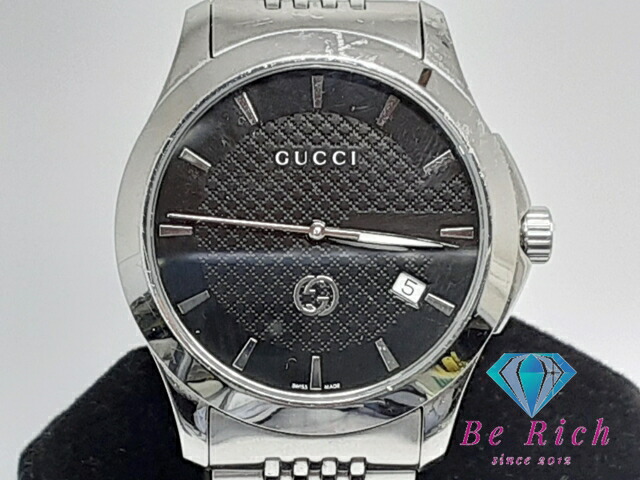 GUCCI グッチ タイムレス 126.5 QZ 黒文字盤 デイト 腕時計 Brandol / GUCCI グッチ レディース腕時計 Gタイムレス G