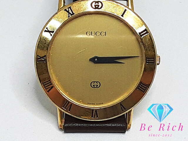 GUCCI ブラック ラウンドフェイス 時計 GUCCI グッチ 7200L ラウンドフェイス 腕時計 GP/革 レディース