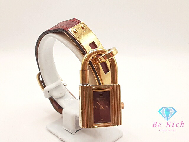 エルメス HERMES Kelly ケリー 御覧なさる レディース ウォッチ KE1.201 赤 赤いこと ゴールド SS GP なめし革 ブレス ロゴタイプ アナログ 石英 QZ 御覧なさる 【中古】【貨物輸送無料】 bt3400