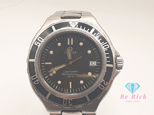 ゼロ OMEGA シーマスター 職業的 200 メンズ ウォッチ デイト 396.1062 黒 黒いこと しろがね色 SS ブレス アナログ 石英 QZ 御覧なさる SEAMASTER   【中古】【貨物輸送無料】  bt3450