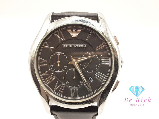 エンポリオ アルマーニ EMPORIO ARMANI クロノグラフ デイト メンズ 腕時計 AR1700 黒 ブラック SS レザー ブレス ロゴ アナログ クォーツ QZ ウォッチ 【中古】【送料無料】 ht5681｜BeRich 支店
