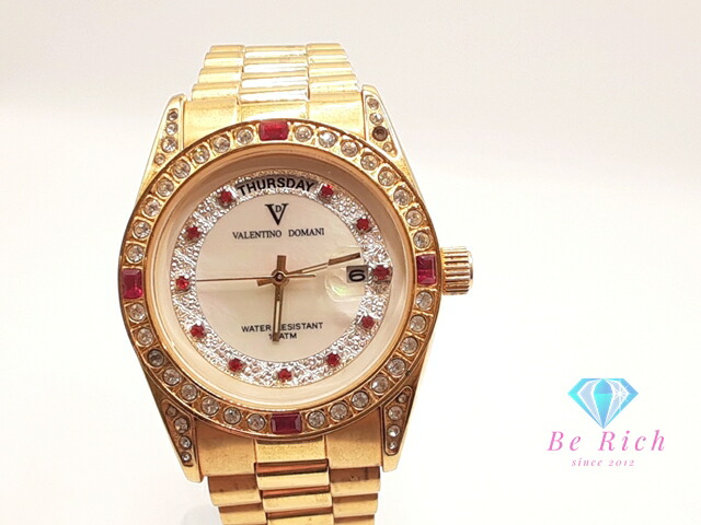 バレンチノ ドマーニ Valentino Domani メンズ 腕時計 デイデイト VD-2007 白 ホワイト ゴールド SS GP ブレス アナログ クォーツ QZ ドレス ウォッチ   【中古】【送料無料】ht5777