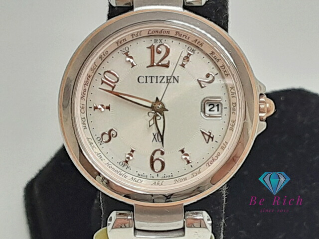 な*い様 美品✨シチズンクロスシーｘC　ブラウン文字盤 電波ソーラー　完全稼働 CITIZEN クロスシー xC ソーラー電波 ピンク ゴールド(箱無し)