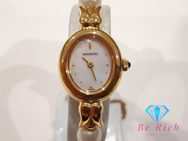 MIKIMOT時計 MIKIMOTO ミキモト 時計 二針 YG/革 イエローゴールド レザー 8