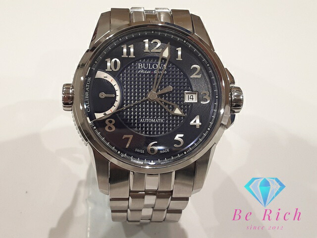 美品 ブローバ アキュ スイス BULOVA ACCU SWISS キャリブレーター デイト 63B175 自動巻き メンズ 腕時計 紺 ネイビー シルバー SS アナログ オートマ AT ウォッチ CALIBRATOR 【中古】【送料無料】 ht6166