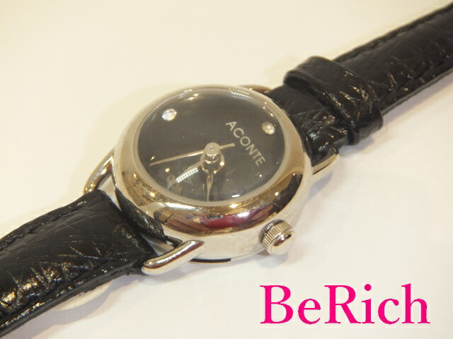 楽天市場 アコンテ Aconte レディース 腕時計 ホワイト 白 文字盤 Ss メッキ レザー ブレス 黒 ブラック アナログ クォーツ Qz ウォッチ 中古 送料無料 Ht1976 Berich 楽天市場支店