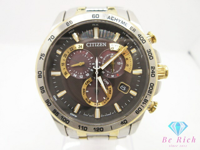 シチズン CITIZEN エコ ドライブ クロノグラフ デイト E610-S104840 メンズ 腕時計 ソーラー 黒 ブラック SS GP ブレス アナログ クォーツ QZ ウォッチ 【中古】【送料無料】 ht6381｜BeRich 支店