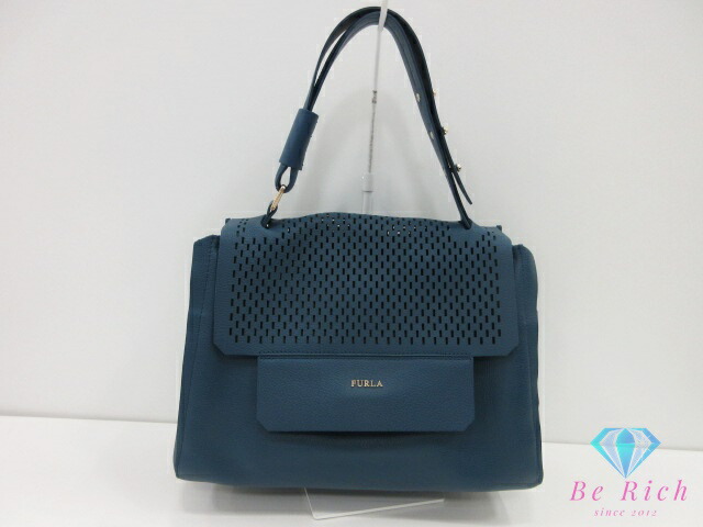 フルラ FURLA ハンドバック カプリッチョ F6877 うす暗い 緑であること 米国海軍 紺 なめし革 ロゴタイプ ショルダーバッグ 一肩先 御徒面子 肩かけ 鞄   【中古】【貨物輸送無料】 sh1788