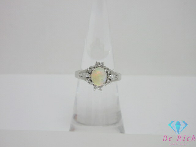 オパール3.42ct　プラチナ900 ダイヤモンド8ヶ入　リング メキシコオパール リング 指輪 天然 ダイヤモンド プラチナ900