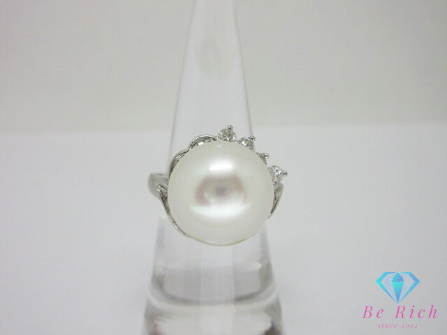 Pt900 プラチナ パール 真珠 14mm 珠 ダイヤモンド 0.47ct 付 デザイン リング 指輪 12号 メレ 宝石 ジュエリー アクセサリー 【中古】【送料無料】th14570