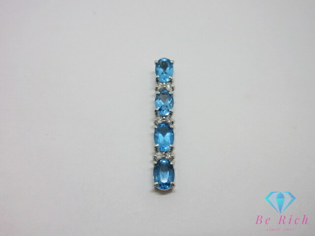 K14 WG ブルートパーズ ダイヤモンド 0.12ct 付 デザイン ネックレス ペンダント トップ ヘッド 14金 585 宝石 ジュエリー アクセサリー 【中古】【送料無料】 th14613