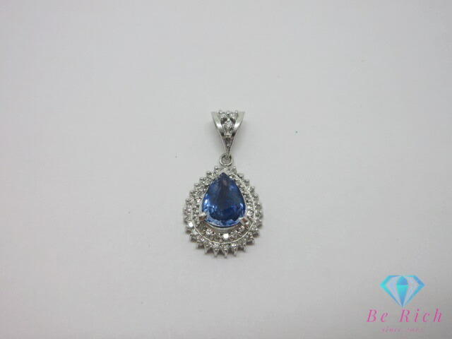Pt900 プラチナ サファイア 1.48ct ダイヤモンド 0.32ct 付 デザイン ネックレス ペンダント トップ ヘッド メレ 宝石 ジュエリー アクセサリー 【中古】【送料無料】th14621