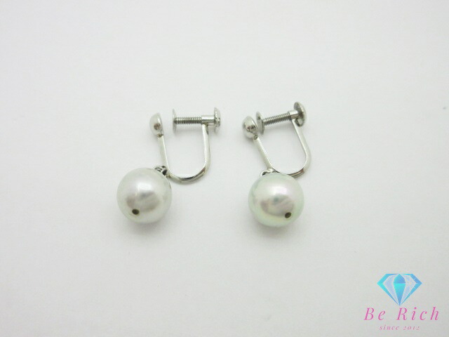 Pt900 プラチナ 真珠 パール 8mm 珠 付 デザイン イヤリング グレー系 宝石 ジュエリー アクセサリー 【中古】【送料無料】 th15035|BeRich 支店