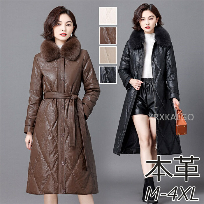 sale10％ラムレザージャケット 落ち込む上衣 ロング上衣 落ち込む90％ レディース 膝丈 稲荷 毛革襟 獣の皮 雨合羽 防風  軽さ 生あたたかい 馬鹿でかい大きさ 好いたらしいめ 落ち込む厚地の外套 羊革 なめし革 アウター 20代 30代 40代 50代 60代 冬 窈窕たる 防寒