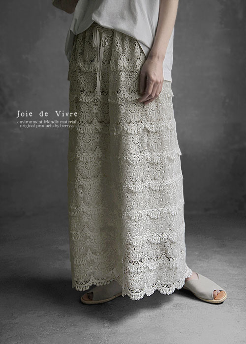【貨物輸送無料】Joie de Vivre コットンギピュールレースアンティークティアードスカート
