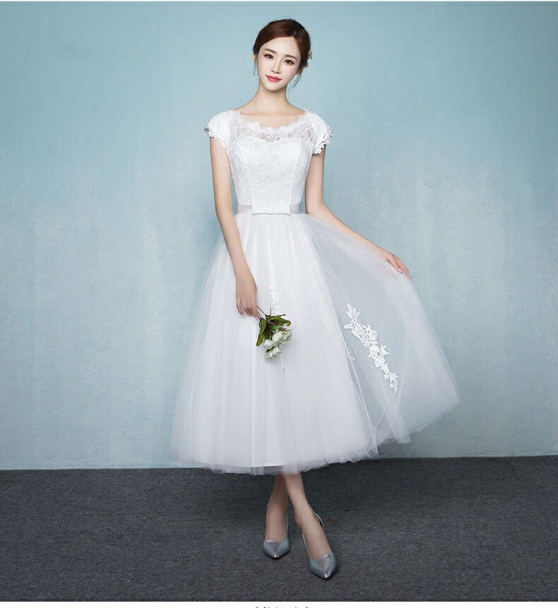 ウェディングドレス 白 ミモレ丈ドレス スレンダーライン ミモレ丈 レース 結婚式 白ワンピース 二次会 編み上げタイプ 無袖 忘年会 パーティードレス ピアノ 発表会 二次会 結婚式 花嫁ドレス お呼ばれ ブライズメイド ワンピース