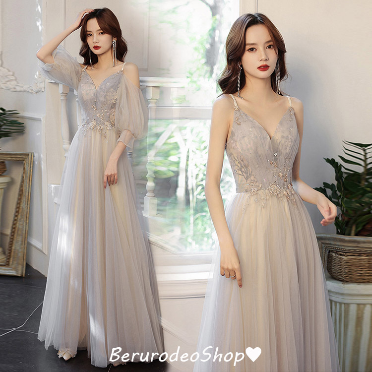 楽天市場】送料無料 イブニングドレス グレー ロングドレス パーティー