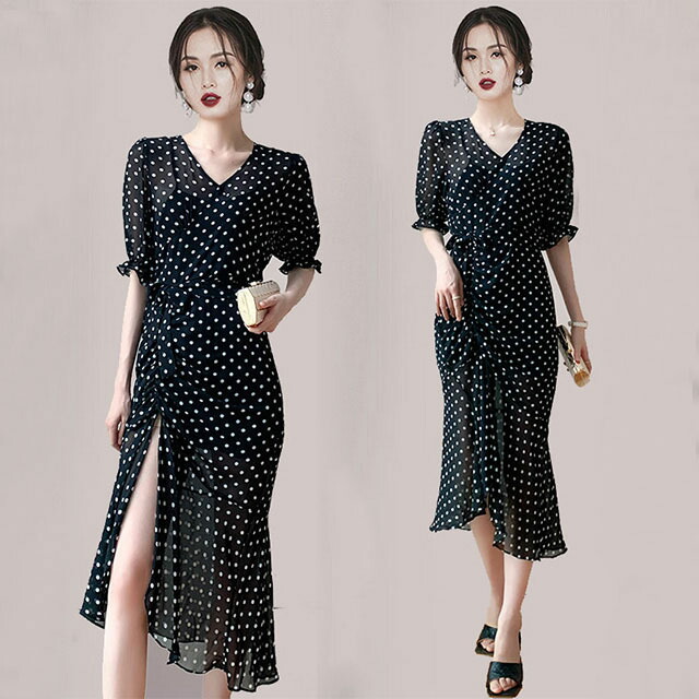 楽天市場】レディース フリル マーメイド ワンピース ロング