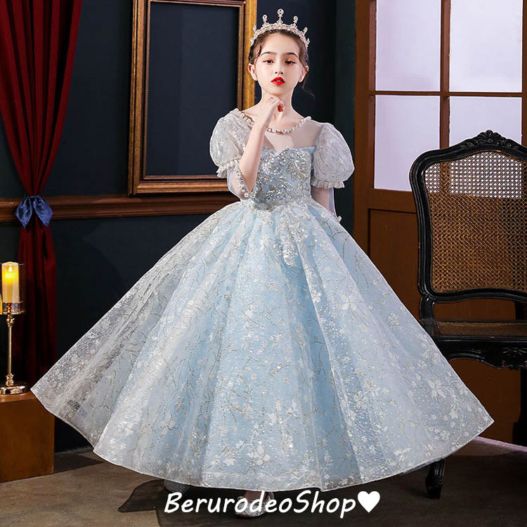 楽天市場】送料無料 ピアノ発表会ドレス 子供ドレス 水色 ロングドレス