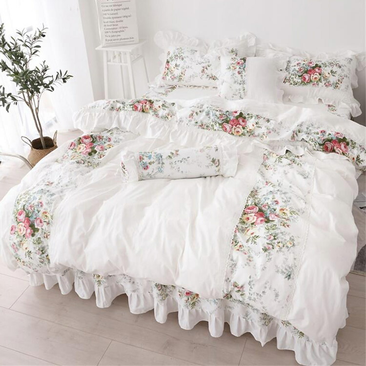 新品★薔薇と草花フレームチェーン柄綿100%シングル掛け布団カバー枕カバー空色 シングル シーツ 3点セット サイズ ベッド布団カバー 枕カバー