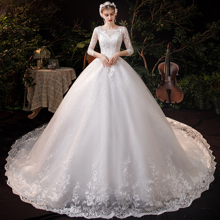 楽天市場】ウェディングドレス レース ハイネック キレイめ トレーン