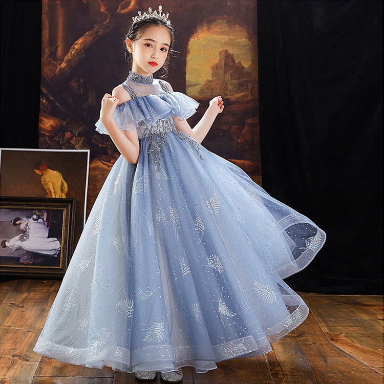 子供ドレス ブルー ピアノ発表会 ロングドレス オフショルダーフレア フリル オシャレ 女児ドレス ハイネック ビーズ演奏会ドレス 160 キッズドレス 入学式 卒業式 七五三ドレス 女の子 ステージドレス フォーマル 100 160cm 送料無料 Deerfieldtwpportage Com
