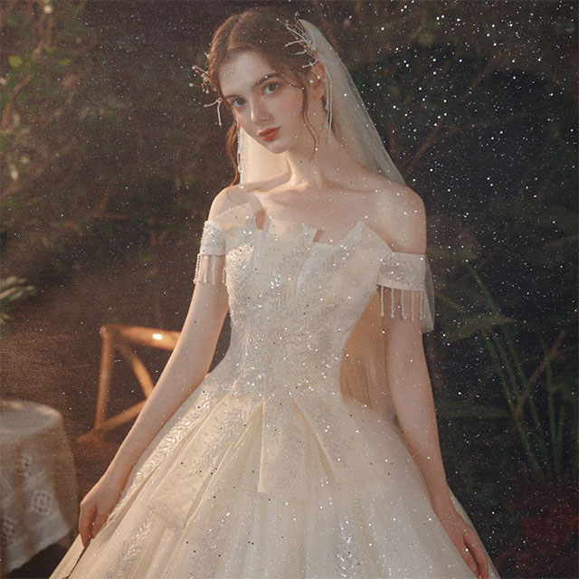 婚礼の儀お召しもの オフショルダー ギアお召しもの 婚礼の儀お召しもの スパンコールお召しもの キラキラお召しもの 好いたらしい キレイめ 婚礼の儀お召しもの 短艇のど首 A伝達ルート 二次会お召しもの 白いこと 三鞭酒色 交歓会 挙式 貨物輸送無料 ウェディングドレス-レディースファッション