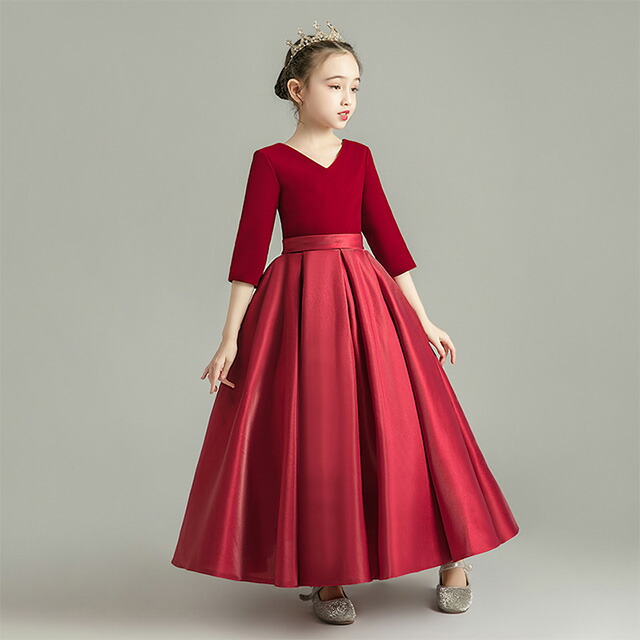 ワイン赤 ドレス 160 子供ドレス ロングドレス ピアノ発表会ドレス サテン ベロア ベルベット ブラック 演奏会ドレス 150 女児ドレス 黒 袂あり 7分袖 キッズドレス 演出服 ステージドレス ジュニア 100 160cm 送料無料 Justice Law Net