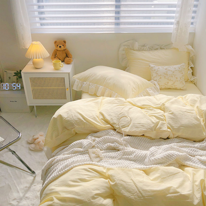 楽天市場】送料無料 布団カバーセット イエロー フリル 韓国風 無地