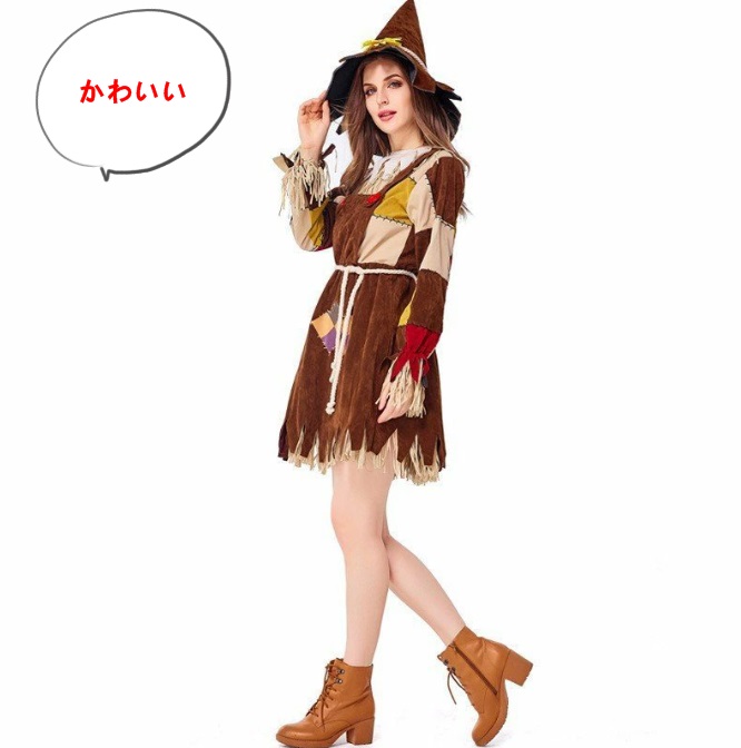 ハロウィン コスプレ オズの魔法使い かかし 魔女 デビル 魔法使い かわいい ワンピース S-XL ハロウィン 仮装 コスプレ衣装 舞台服 01399画像