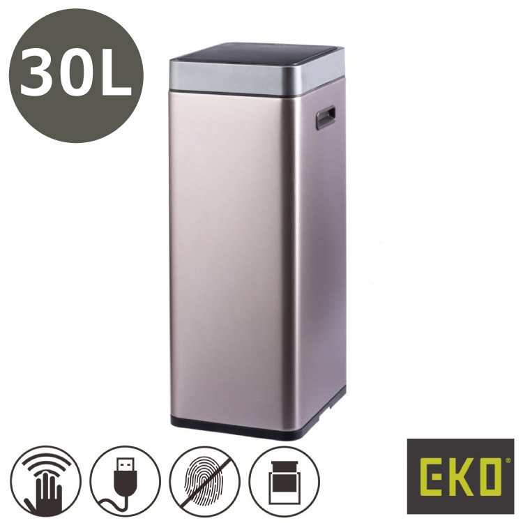 EKO(イーケーオー) ミラージュ スリム センサービン 30L 分別用 ゴミ箱 USB充電 シャンパン センサー感知 蓋付き ダストボックス ごみばこ ステンレス デザイン雑貨 インテリア 収納 掃除 ゴミ捨て おしゃれ かっこいい プロ仕様 業務用 スリム EK9270RGMT-30L｜ビザインショップ