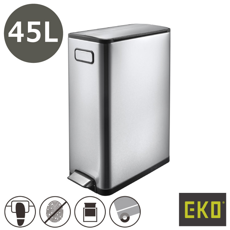 EKO(イーケーオー) エコフライ ステップビン 45L|ゴミ箱 シルバー 蓋付き 大容量 ペダルビン 足踏み ダストボックス ごみばこ ステンレス スチール デザイン雑貨 インテリア 収納 掃除 ゴミ捨て おしゃれ かっこいい プロ仕様 業務用 EK9377MT-45L|ビザインショップ