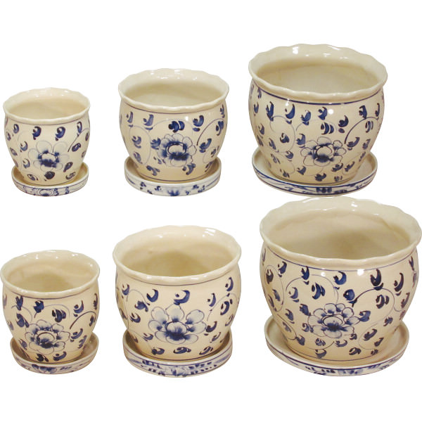 陶器植木鉢6点セット(受皿付) 花柄B｜インテリア ガーデニング ご自宅用 プレゼント 贈り物 ギフト 贈答用 高級贈答品 カタログギフト 送料無料