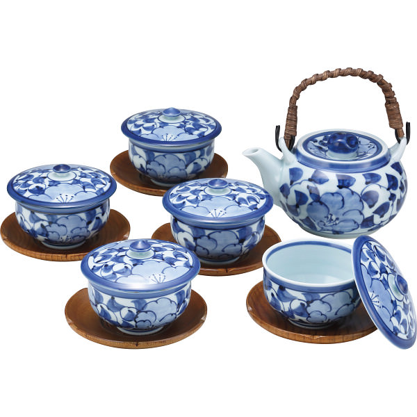 波佐見焼 花唐草絵 番茶器揃(茶托付)｜湯呑 セット 和食器 食器 ご自宅用 プレゼント 贈り物 ギフト 贈答用 高級贈答品 カタログギフト 送料無料