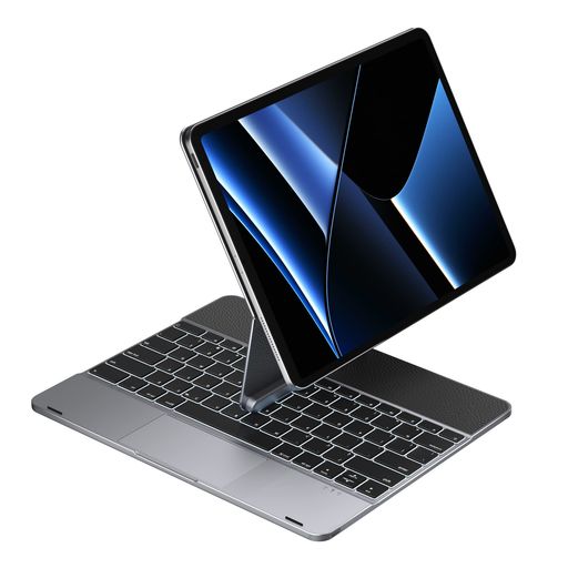 doqoタッチパッド付きipadpro12.9用キーボードケース、iPadPro2021用磁気バックライト付きキーボードケース第5世代/2020第4世代/2018-第3世代、360°回転可能な保護具(アルミニウム合金、スペース…
