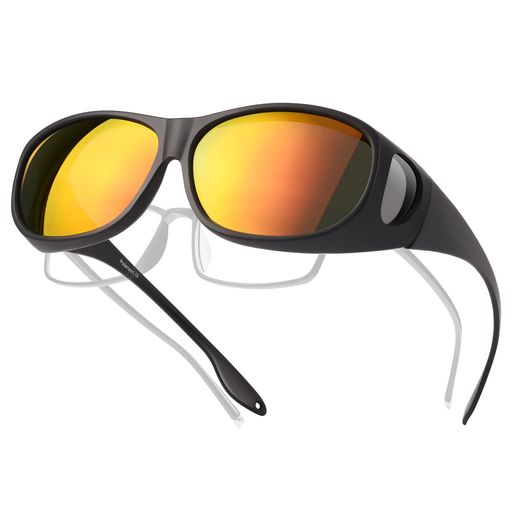 [TINHAO]オーバーサングラスメガネの上からメンズサングラス偏光レンズUV400紫外線カットドライブ/ゴルフ/釣り/アウトドア(イエローミラーレンズ)画像