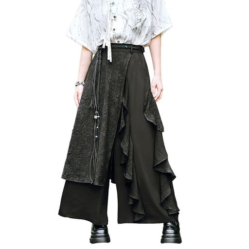 [TOWYYO]ダーク系サルエルパンツメンズレーディスワイドパンツ2層袴パンツ高見パッチワークフリル変形パンツ大きいサイズゆったりダンス服ガチョウパンツ韓国個性的モード系ユニセック…