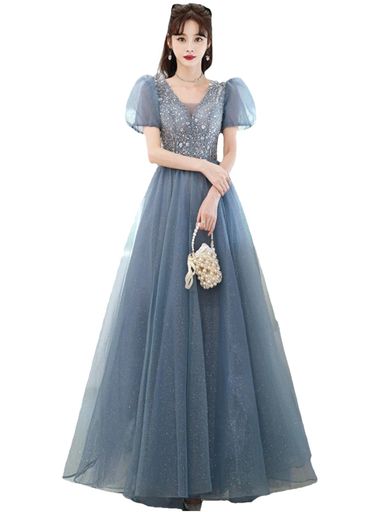 [娜美衣着]パーティードレスイブニングドレスレディースvネックカクテルドレスウエディングドレスロングドレスワンピースチュールドレスレースフォーマルスパンコールマキシ華燭の典発…